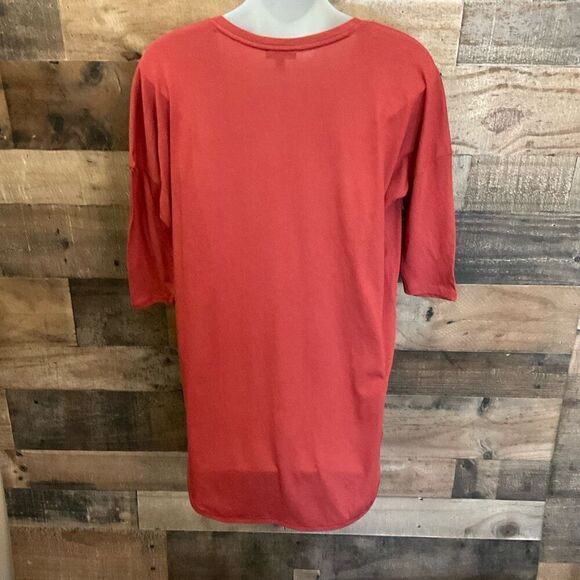 Express Tunic Blouse V Neck High Low Burnt Orange Short Sleeves Size Small - Picture 7 of 8